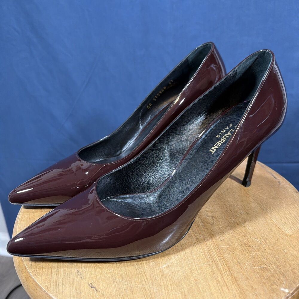 Saint Laurent Paris Women's Patent Leather Burgundy Purple Pumps Heels 42 US 12 - Picture 1 of 11